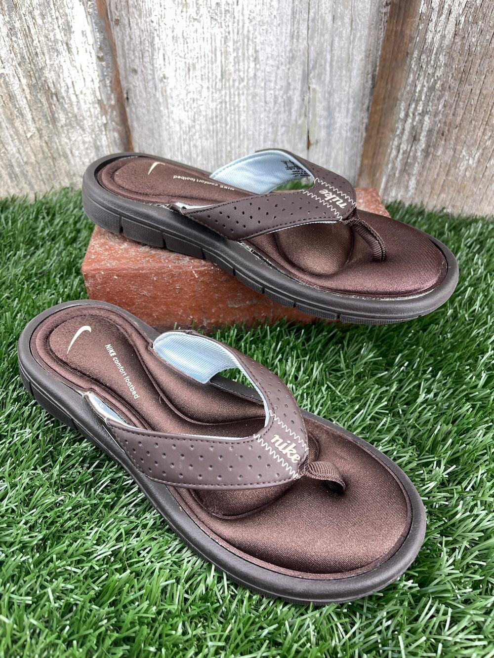 Nike Comfort Cushioned Footbed Brown Flip Flop Thong Brown Sandals Women's 5